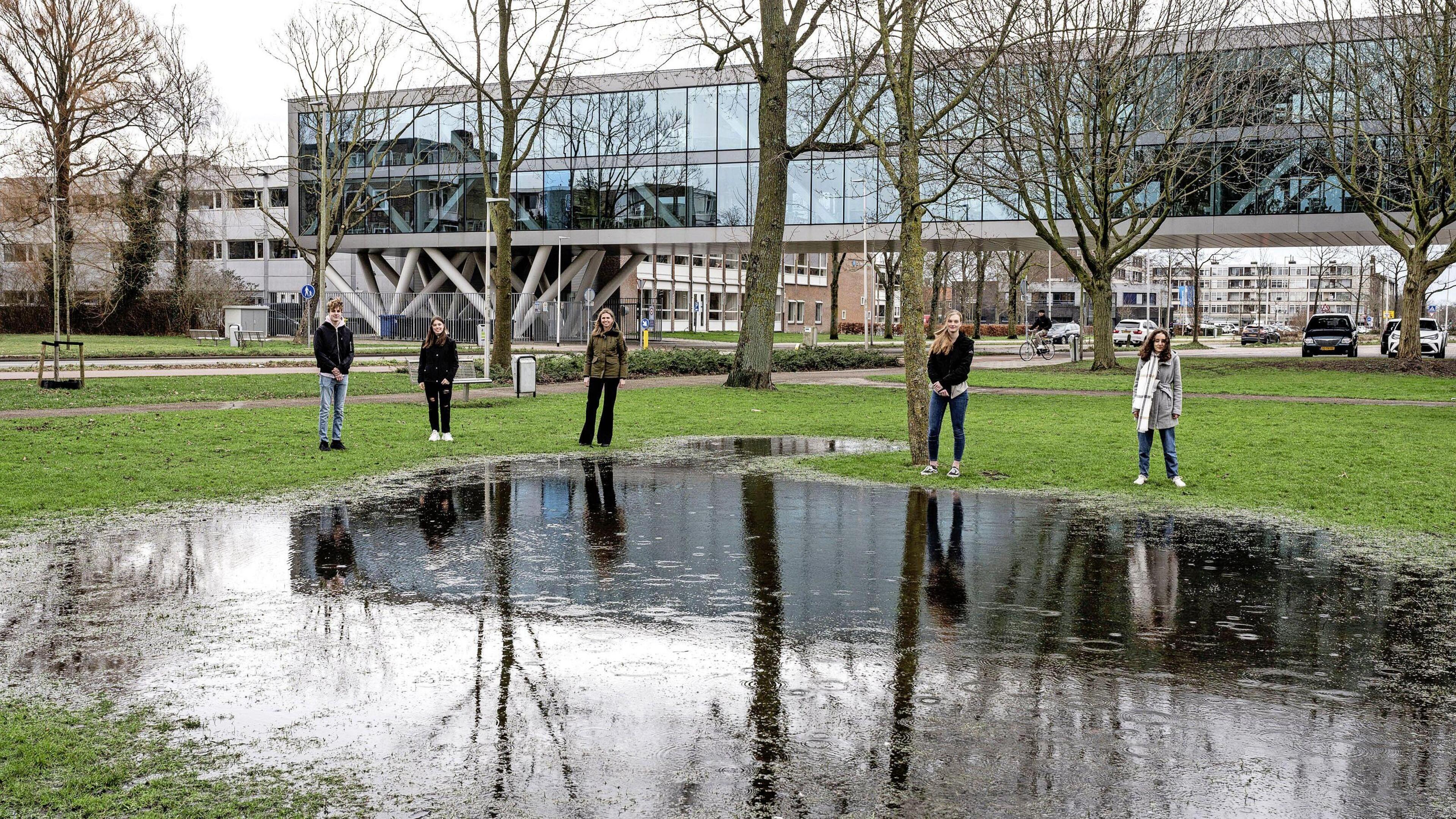 Wateroverlast in het Kooimanpark Purmerend, leerlingen Jan van Egmond Lyceum bedenken een oplossing: